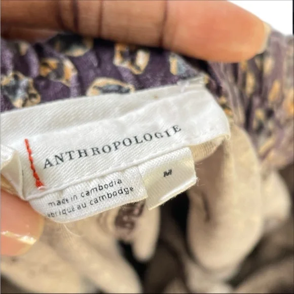 Anthropologie Women’s Boho Jogger Pants Medium Purple Print Linen Blend Indie - Picture 3 of 4